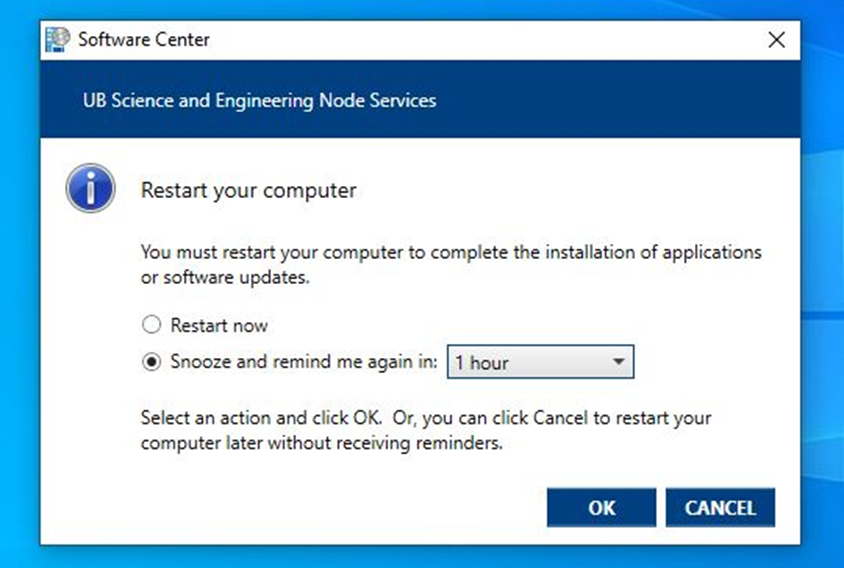 A screenshot of the Software Center Restart Box